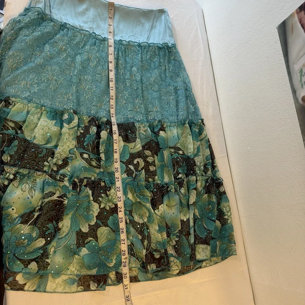 Rampage Y2K Silk Blend Aqua Blue Tiered Ruffle Skirt Size 5‎ Broomstick Boho